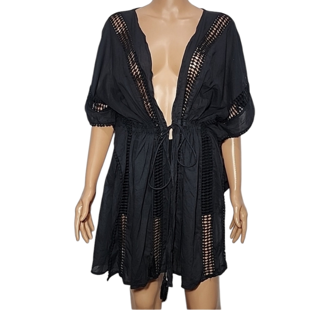 The Royal Standard Black Lace Plunging Dolman Sleeve Cover-Up Dress Size S/M‎